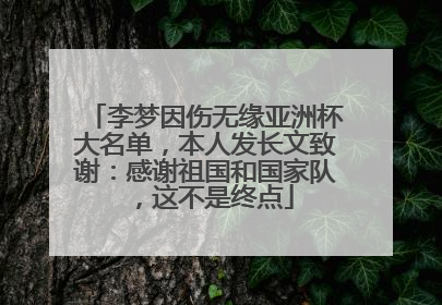 李梦因伤无缘亚洲杯大名单，本人发长文致谢：感谢祖国和国家队，这不是终点